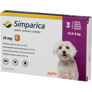 Zoetis Simparica 10 mg Симпарика дъвчащи таблетки за кучета от 2.5 до 5 kg