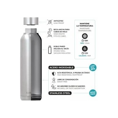 QUOKKA Solid - Stainless Steel Thermal Bottle 510 ml (Gray Bouquet)