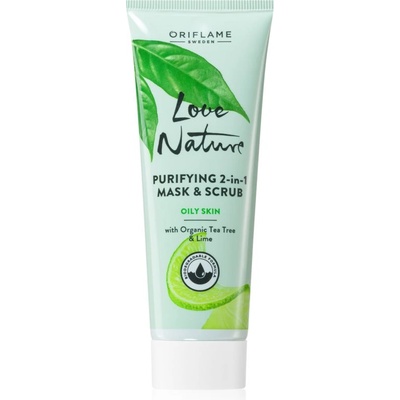 Oriflame Love Nature Organic Tea Tree & Lime почистваща маска и пилинг за мазна кожа 75ml