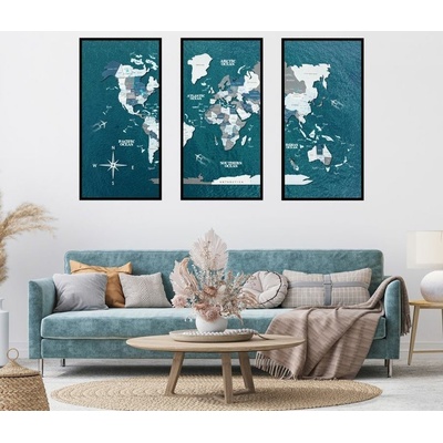 Enjoy the Wood 3D nástěnný obraz Panel World Map Triptych Cruise Ocean M