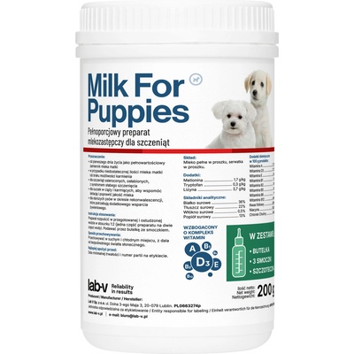 Lab-v Milk For Puppies - мляко за кученца 200 г - Комплект с бутилка и биберони