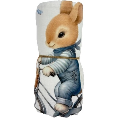 Bambino Casa Муселиново одеяло Bambino Casa - Blu Rabbit Bicycle, 120 x 120 cm (3929)