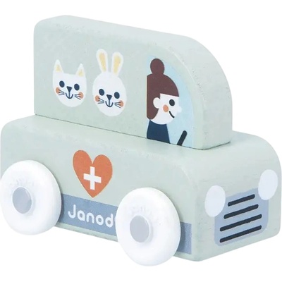 Janod Дървена количка Janod Cross Roads - Ветеринарна линейка (J05946)