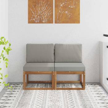 vidaXL 2 Брой Среден диван за открито Солидно акациево дърво Естествен (900460)