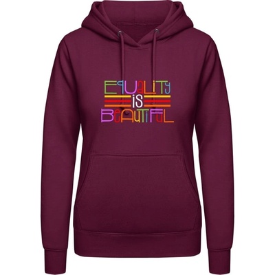AWDis Hoodie mikina Nápis Rovnosť je krásna purpurovočervená