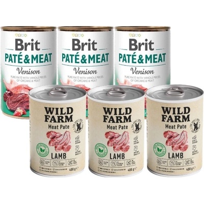 Brit Paté & Meat Venison 3 x 400 g & Wild Farm Pate Lamb 3 x 400 g