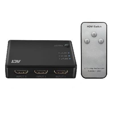 3 портов HDMI суич ACT AC7845 4K@60Hz USB, Дистанционно, Черен (EWENT-ACT-SPLIT-AC7845)