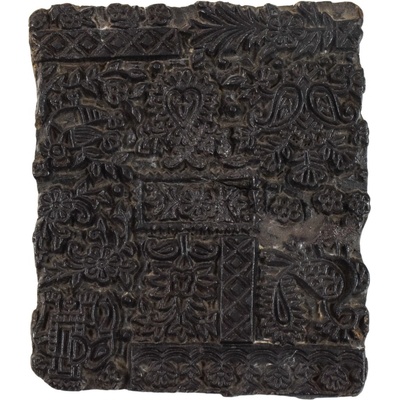 Sanu Babu Antik dřevěná raznice na tisk přehozů s indickým motivem 17 x 14 x 6 cm