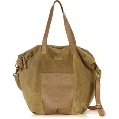 Mazzini Béžová semišová kožená shopper taška s vreckami It bag MARCO