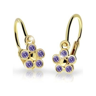 Danfil dětské náušnice kytičky C2744 ze žlutého zlata s kamínky Amethyst