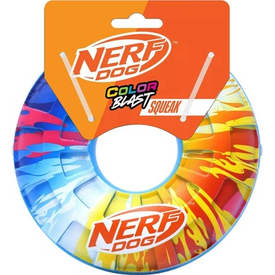 Nerf Dog pískací kruh s farebným úchopom 15 cm