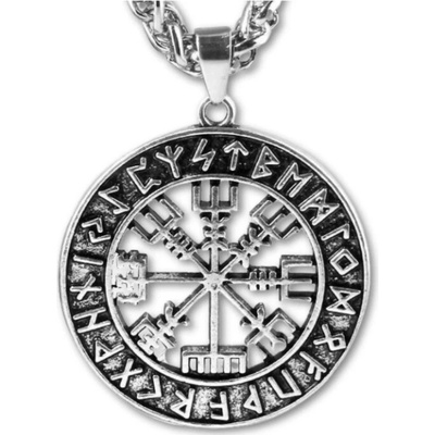 Camerazar Pánský náhrdelník Vegvisir Nordic, stříbrná barva, slitiny kovů, průměr přívěsku 3,2 cm
