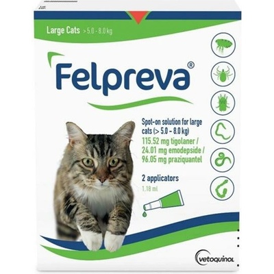 Vetoquinol Felpreva roztok L 1,18 ml na vonkajšiu aplikáciu na kožu pre veľké mačky 5,0-8,0 kg