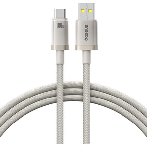 Baseus - Кабел за данни Титан (P10378102G21-00) - USB към Type-C 100W, Бързо зареждане, 480Mbps, Найлон, 1 м - Сребърен