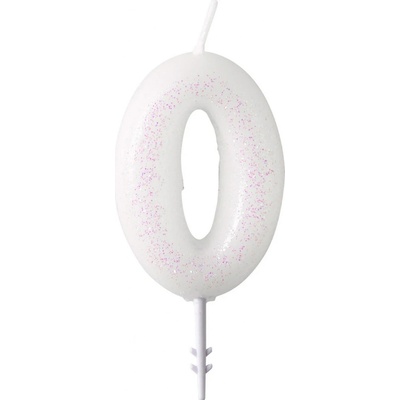 Narozeninová svíčka bílá se třpytkami "číslo 0", 4,5 cm