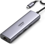 UGREEN USB хъб UGREEN 7-в-1 CM512, 7 порта, от USB Type-C към 2x USB 3.0 Type-A, 1x SD четец, 1x MicroSD четец, поддържа 4K 30Hz видео изход, сив (CM512 90568)