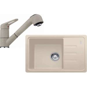 Franke - Кухненски комплект G118, мивка от фрагранит BSG 611-62 + смесител FC 9547.082, цвят „Сахара 114.0440. 848 (114.0440.848) Мивка за вграждане