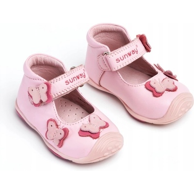 Sunway dívčí kožené baleríny snadné obouvání na suchý zip roztomilé