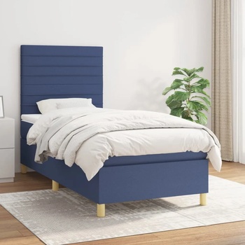 vidaXL Боксспринг легло с матрак, синя, 90x190 см, плат (3142383)