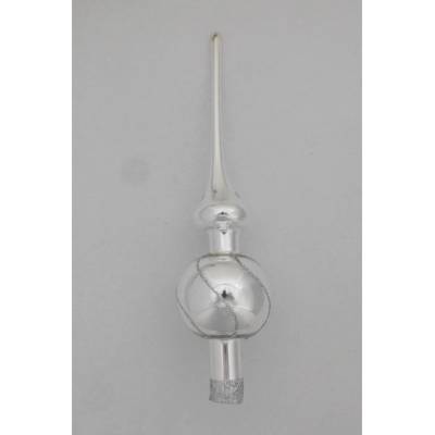 ONREX Vianočná ozdoba sklenená špica strieborná linky 28 cm