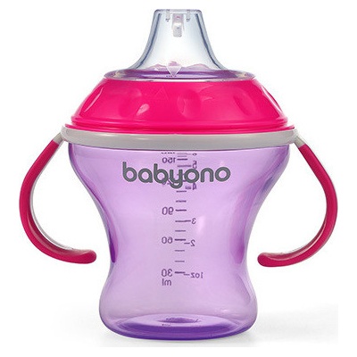BabyOno Drippy cup měkký náustek 180ml přírodní kojící růžový