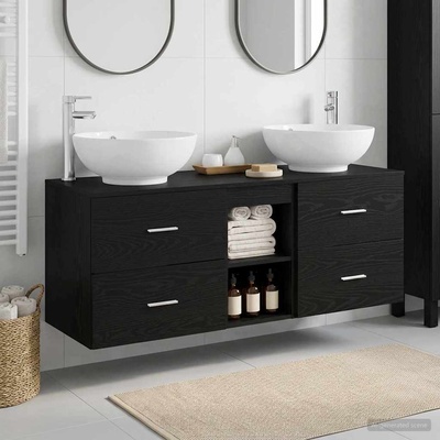 vidaXL Комплект мебели за баня 3 бр. Черно 49, 5 x 44, 5 x 65 см (3405900)