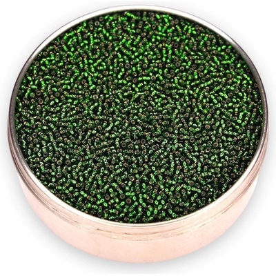 PRECIOSA rokajl - zelený / stříbrný průtah, 10/0 cca 2,3 mm Hmotnost: Preciosa rokajl, 10/0, zelený / stříbrný průtah, 20 g