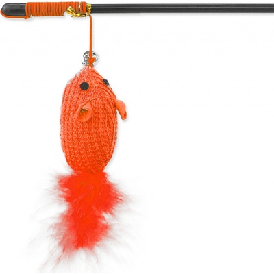 Magic Cat Vábnička myška se šantou a ocáskem z peříček oranžová 45 cm