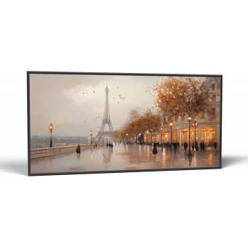 Mesto Parížska sychravá jeseň | Obraz Vintessia v ráme Rozmery panoráma: 60x120, Rám: Čierny matný-alu