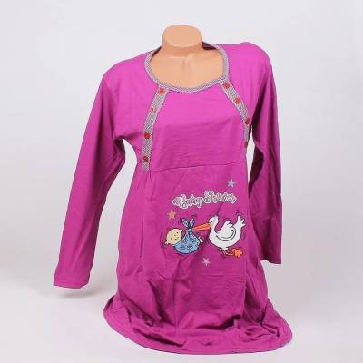 Нощница за бременни с дълъг ръкав в пурпурен цвят