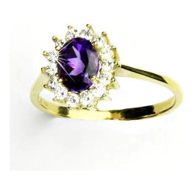 Čištín Zlatý prsten žluté i bílé zlato Kate přírodní tmavý ametyst čiré zirkony T 1507