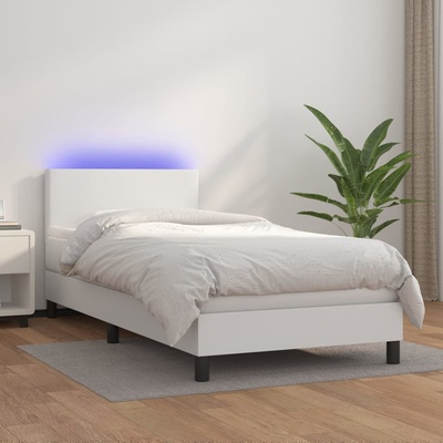 Petrashop 3134082 boxspring postel s matrací a LED bílá umělá kůže
