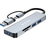 Techsuit - Докинг станция DataBridge 5 в 1 (H7) - USB, Type-C към USB 3.0, 2x USB 2.0, SD/TF карта - Сив