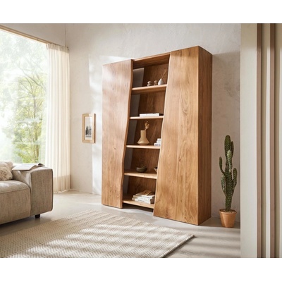 DELIFE Regál Live-Edge 140x195 cm akácie přírodní 2 dvířka