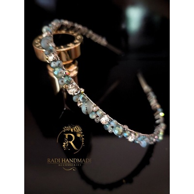 Radi handmade Диадема със маслинено зелени перли и кристали (888)