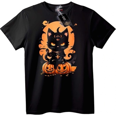 NOONEBRAND Тениска Halloween Черна Котка - M, White