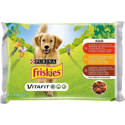 Friskies Adult výběr s hovězím s kuřetem a jehněčím v želé 4 x 100 g