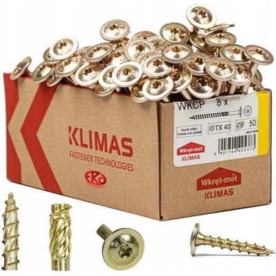 Konstrukční vrut do dřeva KLIMAS 8x60 TORX talířová hlava TX40 žlutý Zn (50 ks v balení)