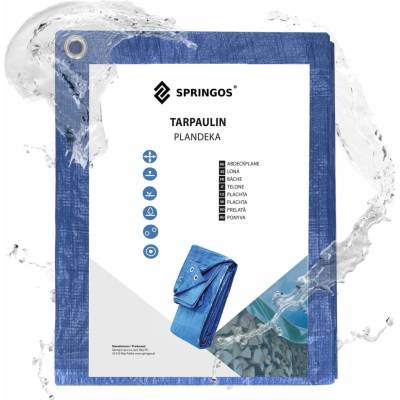 Springos Nepremokavá krycia plachta 5 × 8 m s okami modrá S-GA2114
