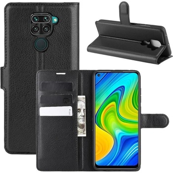 Pouzdro Litchi PU kožené peněženkové Xiaomi Redmi Note 9 - černé