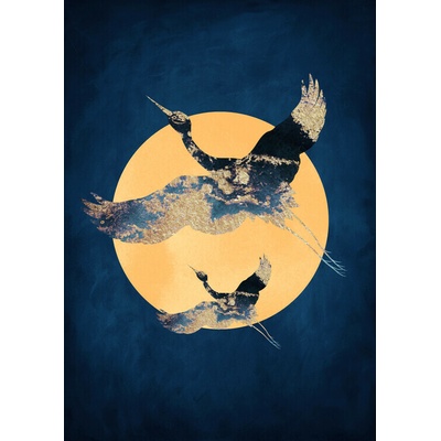 Plagát, Obraz - Sapphire Sun aa Cranes, Aureous, 30 × 40 cm