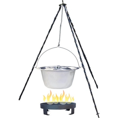 Perfect Home kotlík na guláš antikor 14 l 0,8 mm INOX Trojnožka na kotlík 1,2 m CLASSIC poklice antikor 41 cm INOX Přenosné ohniště na oheň 36 cm
