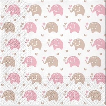 PAW servítky L Baby Elephants pink 33x33cm