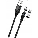 Maxlife MXUC-02 magnetický USB - Lightning + USB-C + microUSB, 2A, 1m, černý