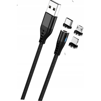 Maxlife MXUC-02 magnetický USB - Lightning + USB-C + microUSB, 2A, 1m, černý
