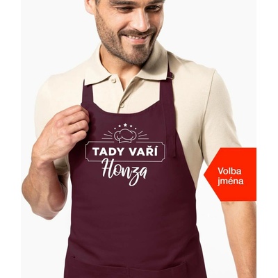 Kariban HobbyTriko Zástěra pro muže se jménem Tady vaří.. Vínová
