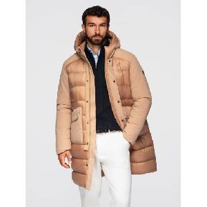 Ombre Clothing Мъжко дълго стегнато яке с големи джобове - бежово V2 OM-JALJ-0308 Ombre Clothing Ombre Clothing | Bezhov | МЪЖЕ | S
