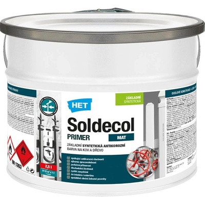 HET Soldecol PRIMER základní rychleschnoucí antikorozní barva na kov a dřevo 2,5 l 0110 Šedá