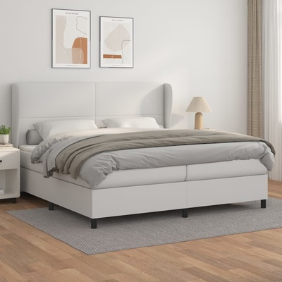 Petrashop 3128932 boxspring postel s matrací bílá umělá kůže