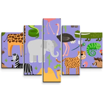 Obraz - 5-dílný Animované safari - 100x60 cm